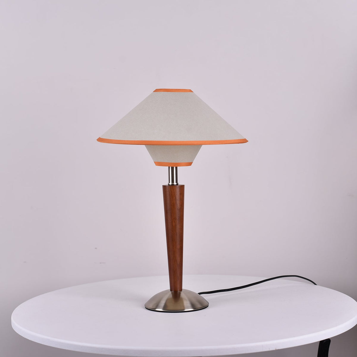 Table Lamp with Solid Wood Column and Fabric Shade Brown