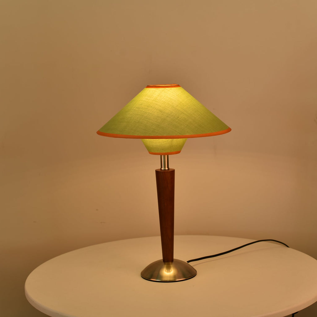 Table Lamp with Solid Wood Column and Fabric Shade Brown