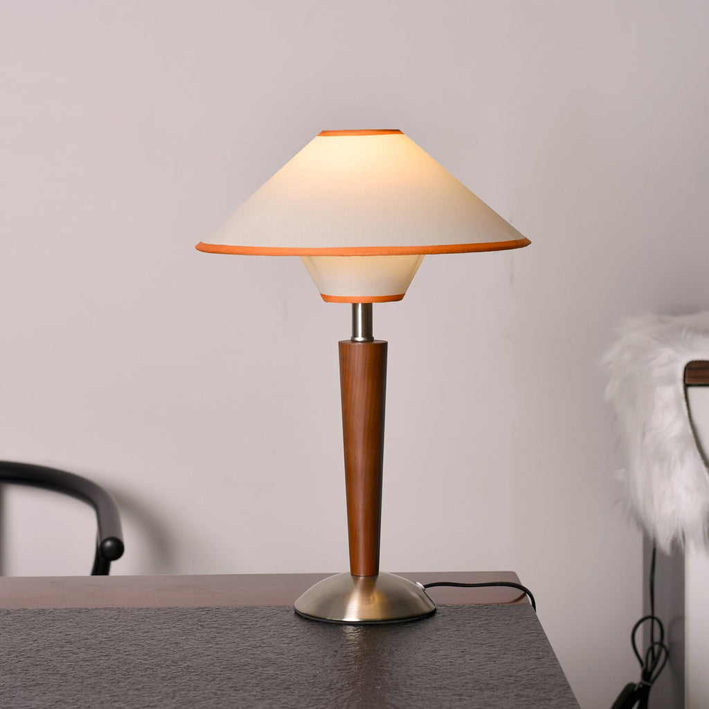 Table Lamp with Solid Wood Column and Fabric Shade Brown
