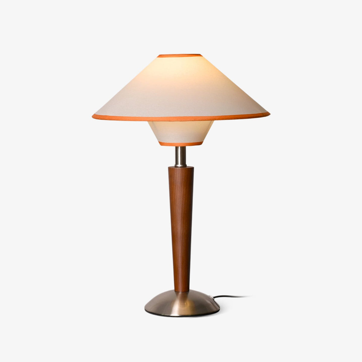 Table Lamp with Solid Wood Column and Fabric Shade Brown