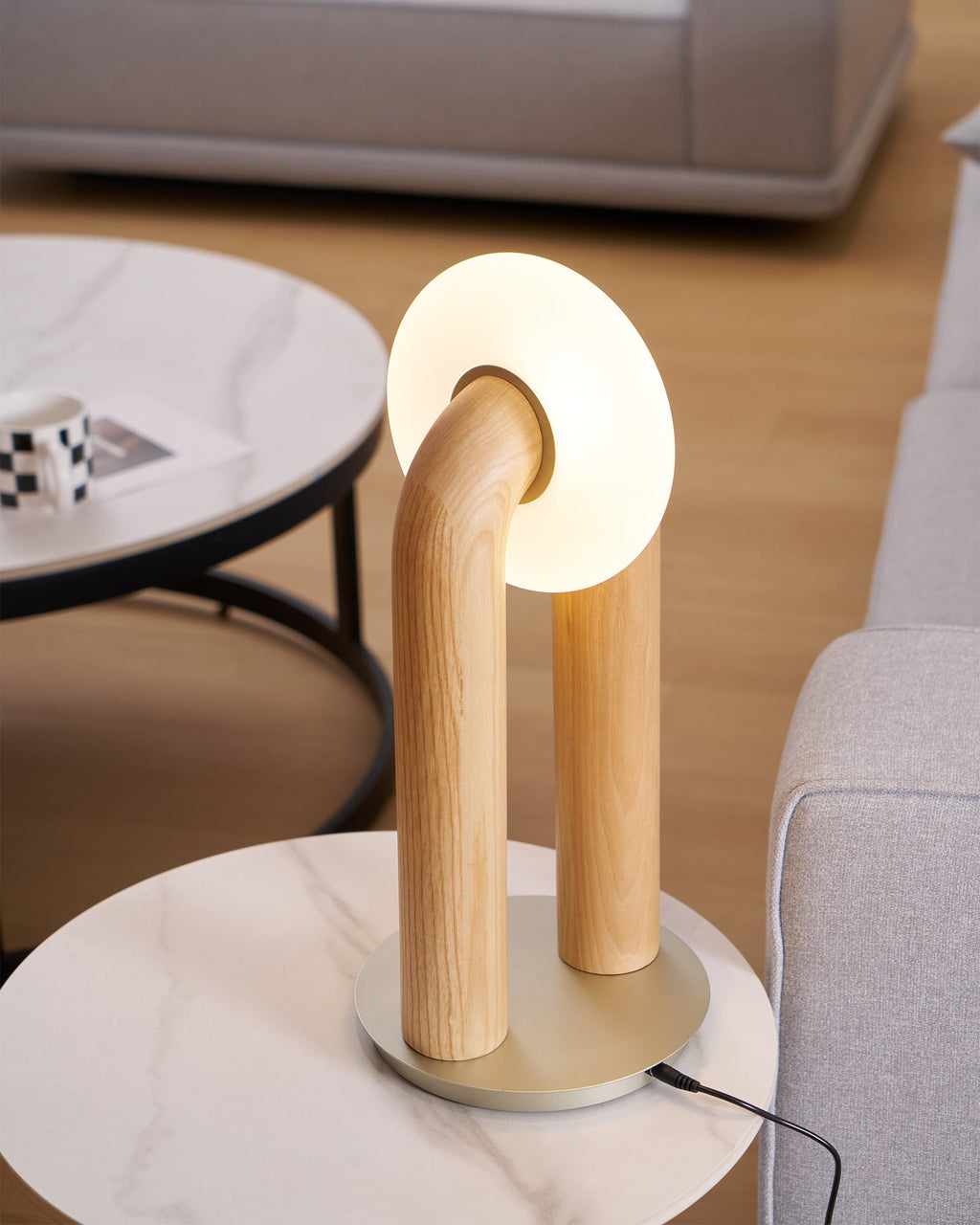 Table Lamp 17.7 Inches Arched Wood Base Integrated LED