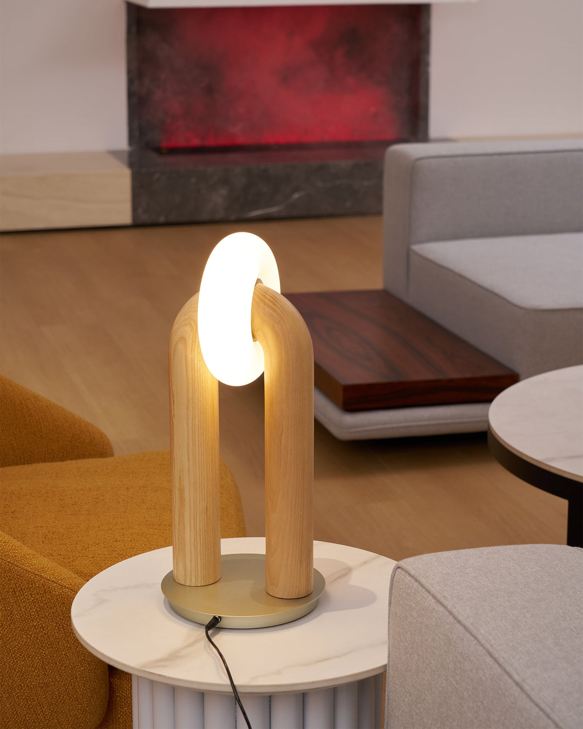 Table Lamp 17.7 Inches Arched Wood Base Integrated LED