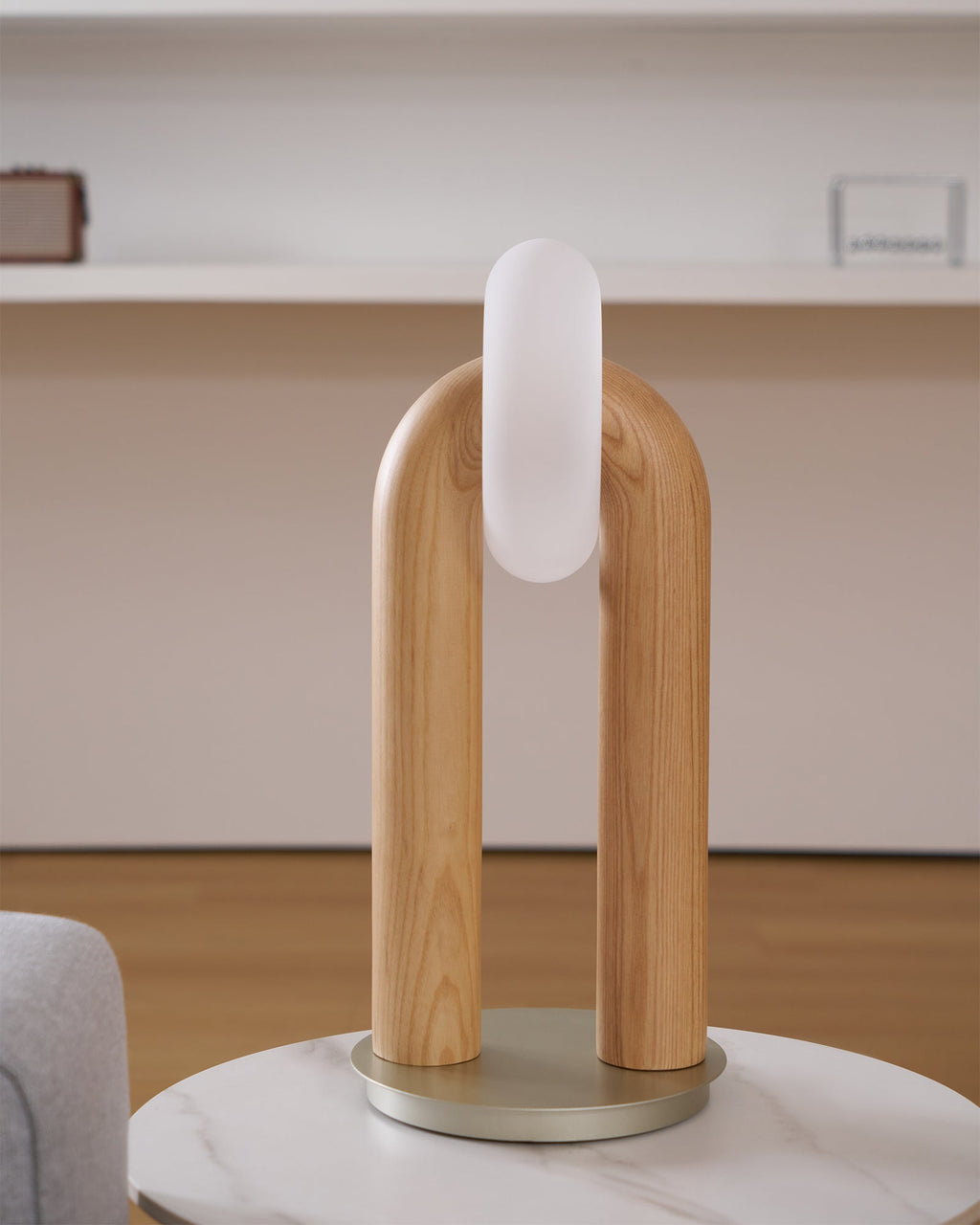 Table Lamp 17.7 Inches Arched Wood Base Integrated LED