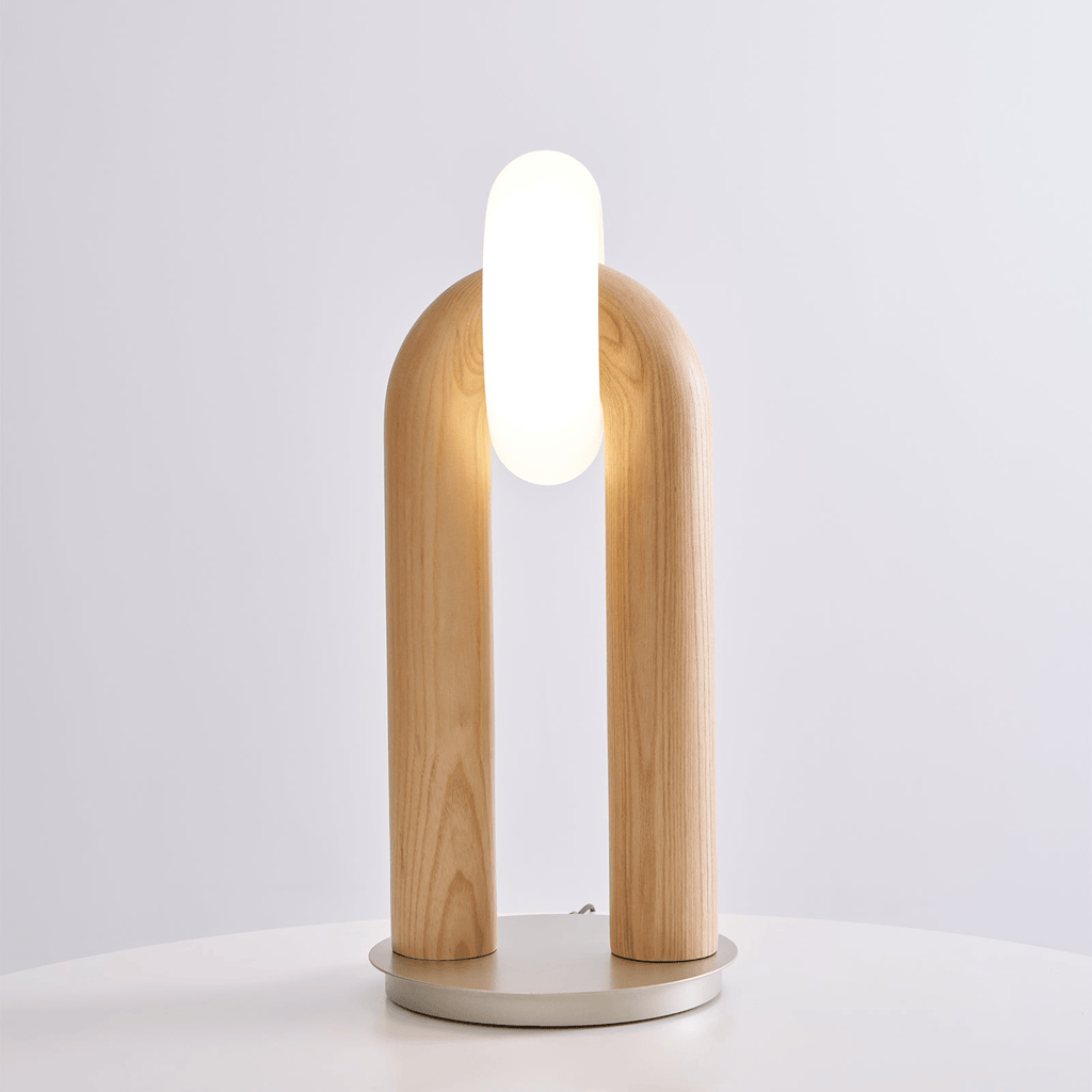 Table Lamp 17.7 Inches Arched Wood Base Integrated LED