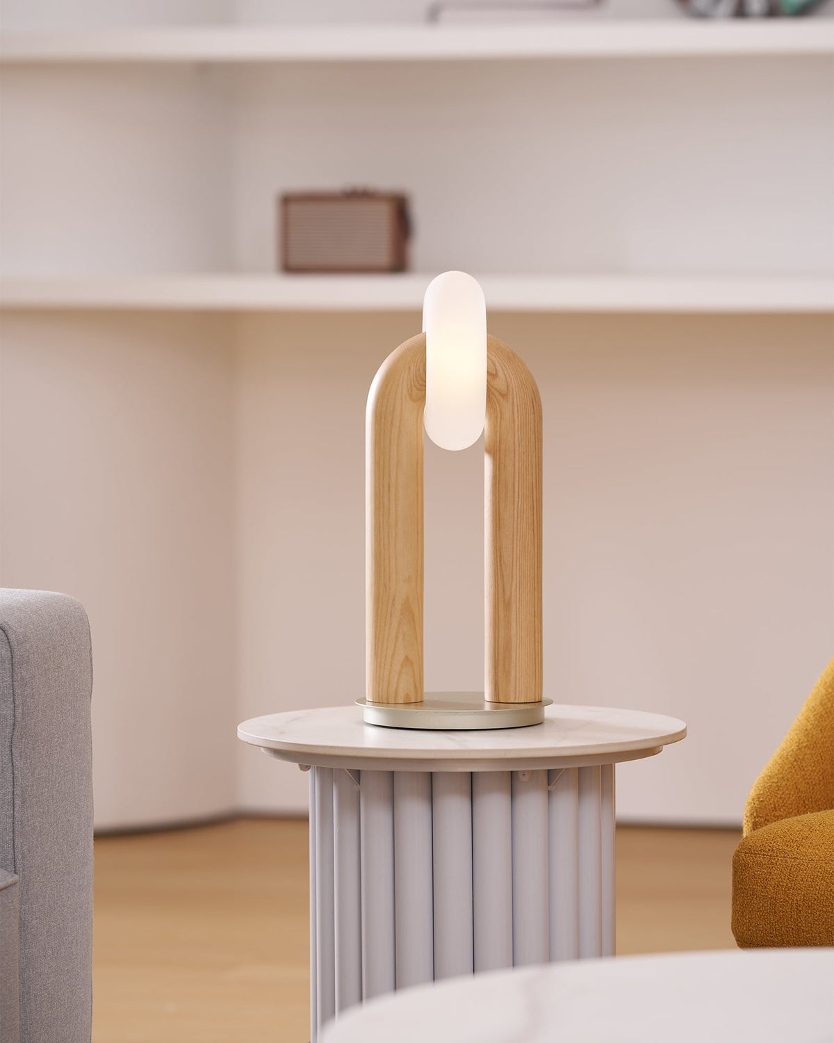 Table Lamp 17.7 Inches Arched Wood Base Integrated LED