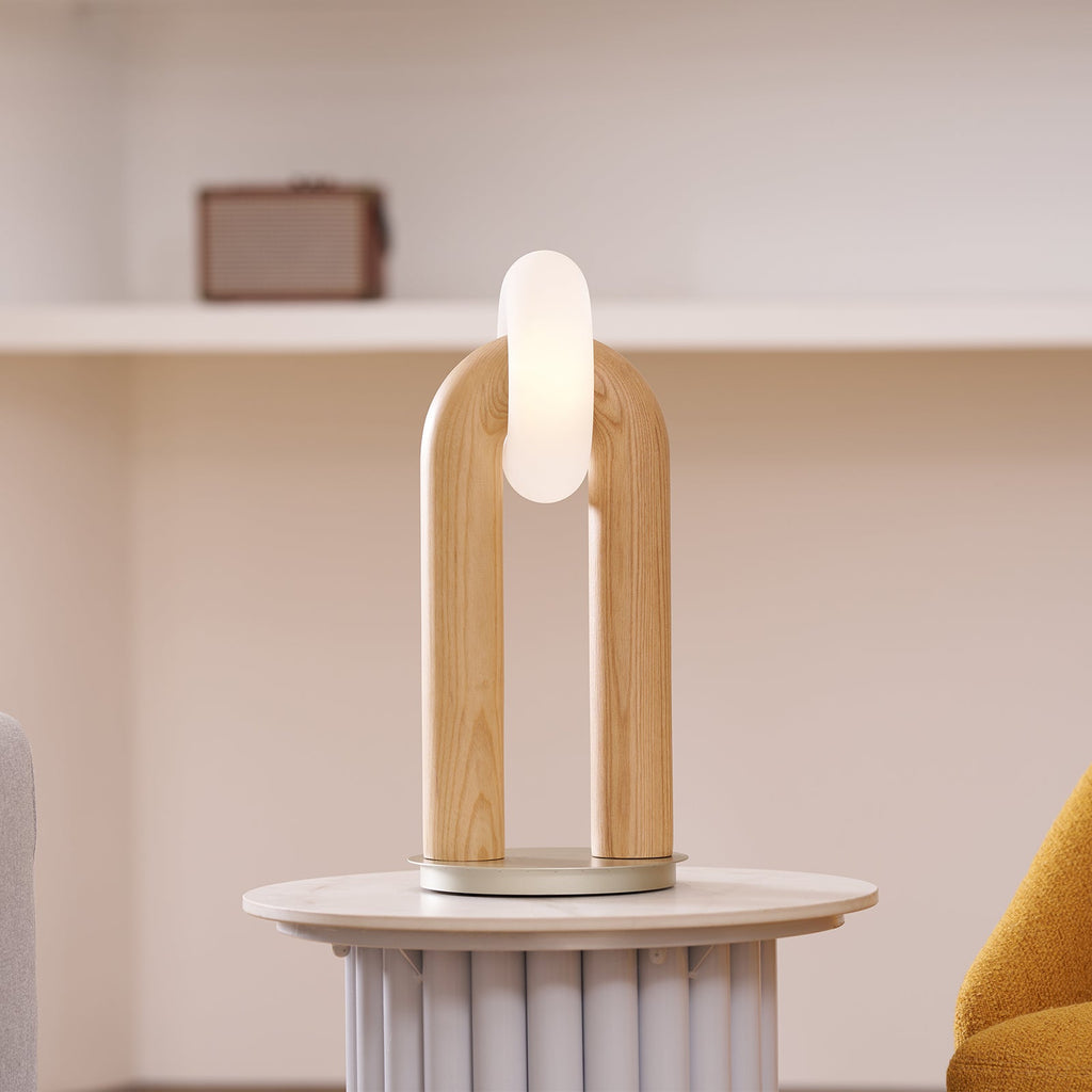 Table Lamp 17.7 Inches Arched Wood Base Integrated LED