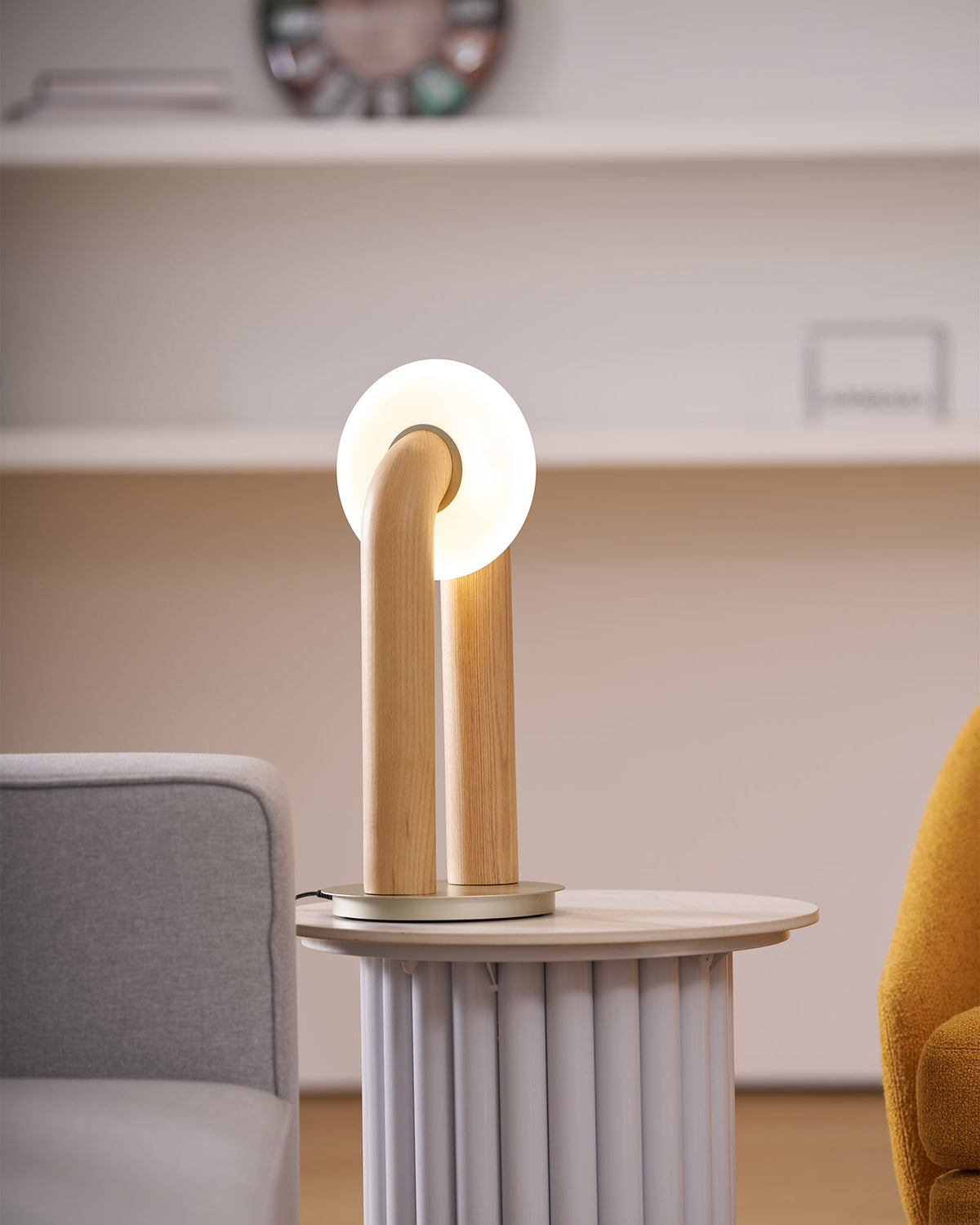 Table Lamp 17.7 Inches Arched Wood Base Integrated LED