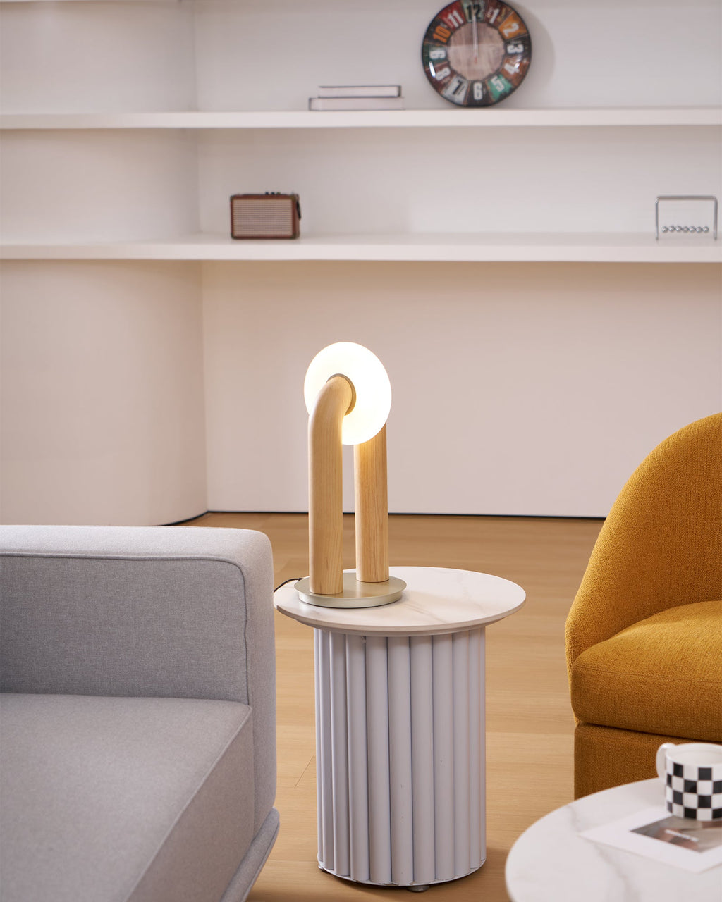 Table Lamp 17.7 Inches Arched Wood Base Integrated LED