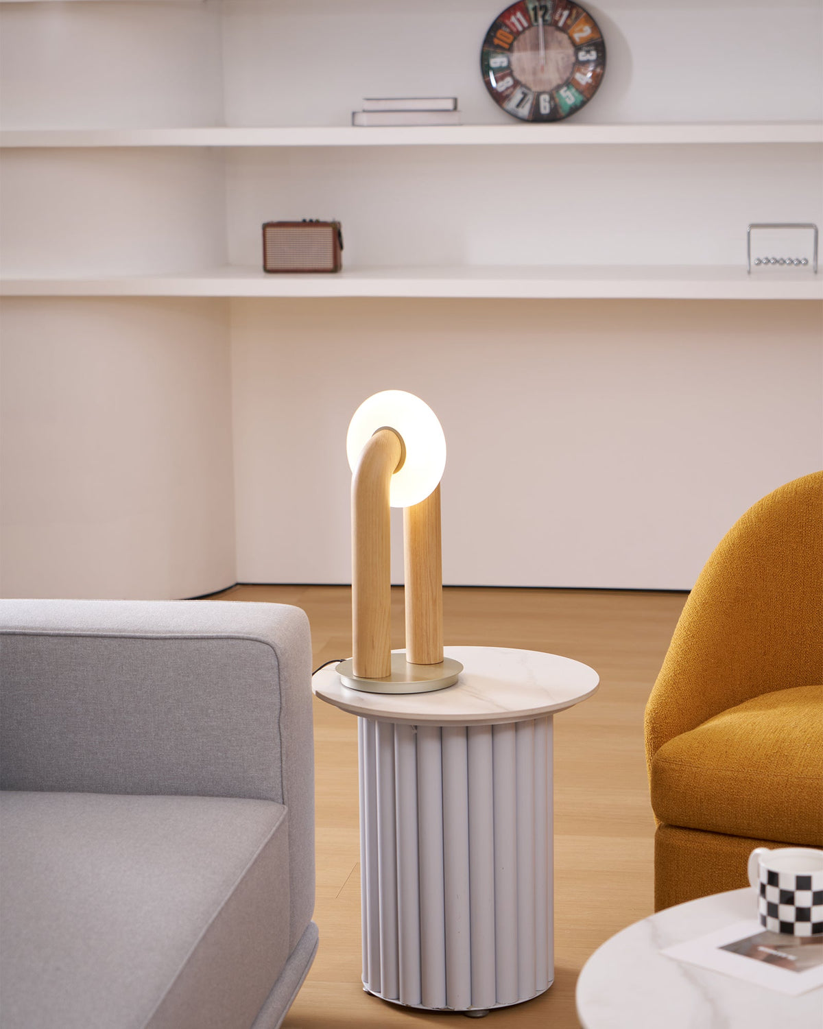 Table Lamp 17.7 Inches Arched Wood Base Integrated LED