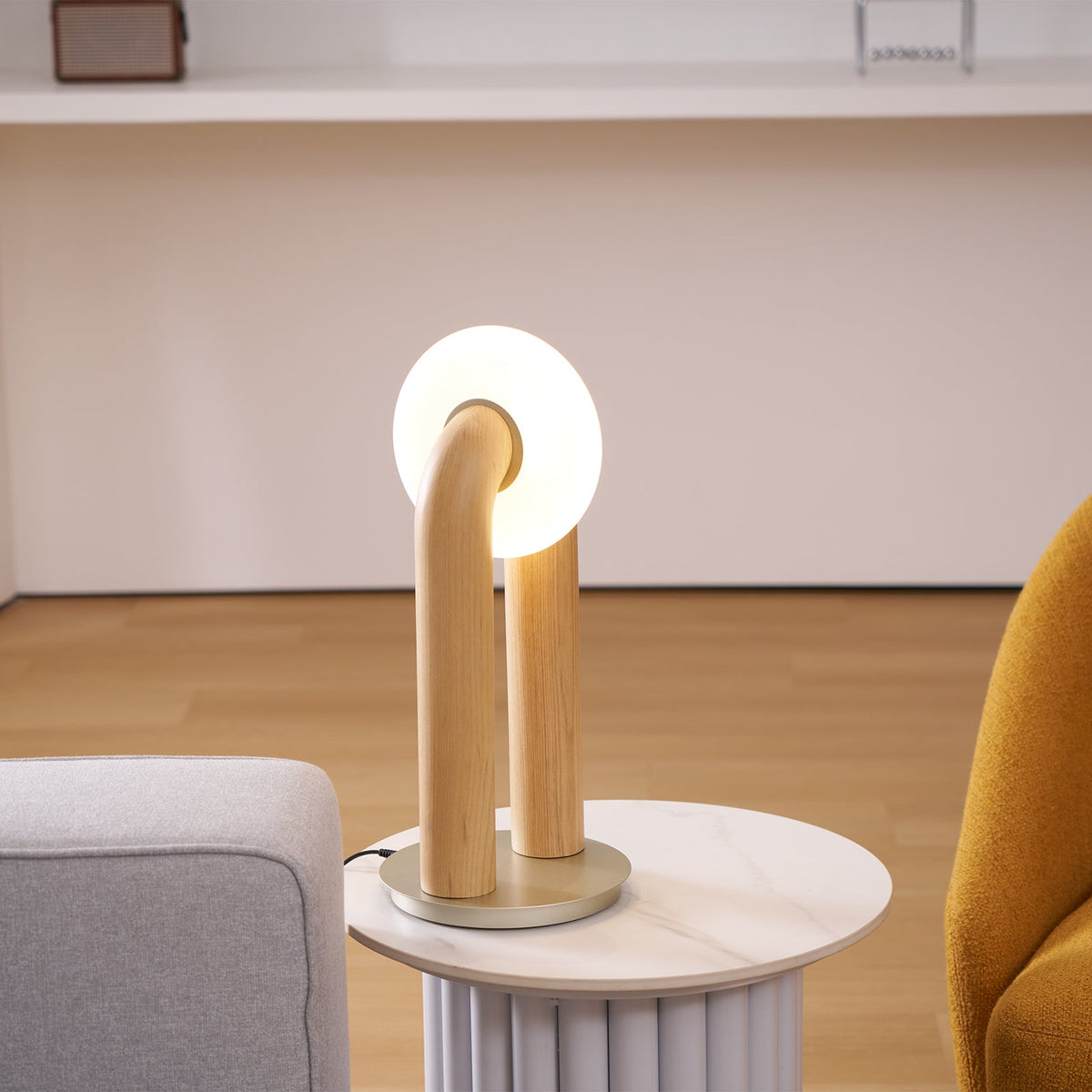 Table Lamp 17.7 Inches Arched Wood Base Integrated LED
