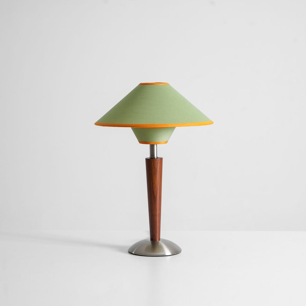 Table Lamp with Solid Wood Column and Fabric Shade Brown