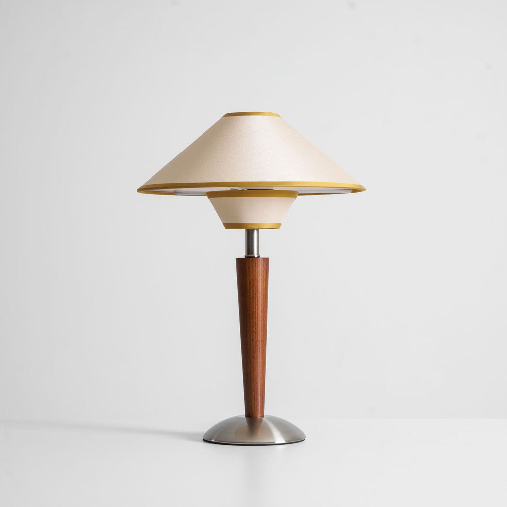 Table Lamp with Solid Wood Column and Fabric Shade Brown