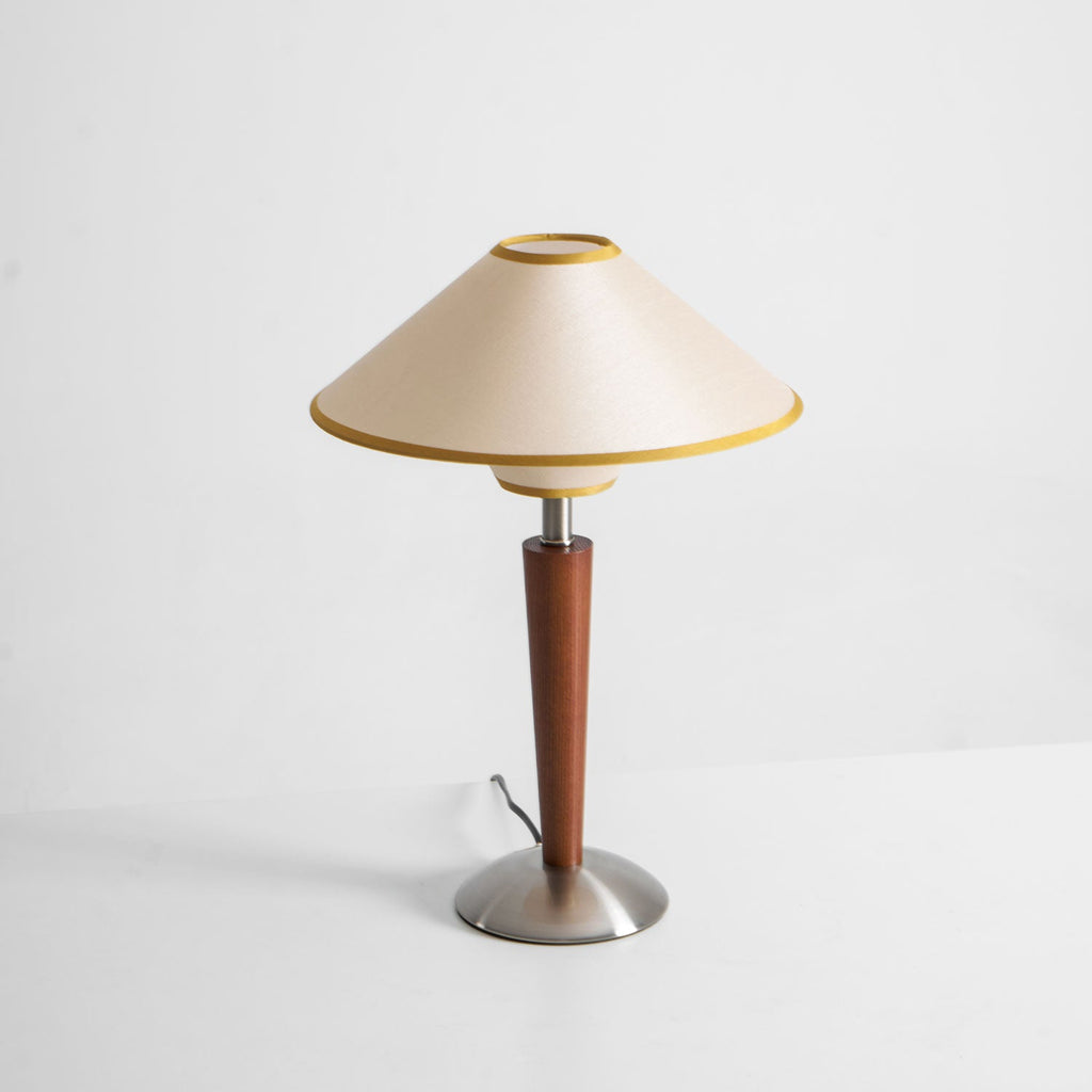 Table Lamp with Solid Wood Column and Fabric Shade Brown