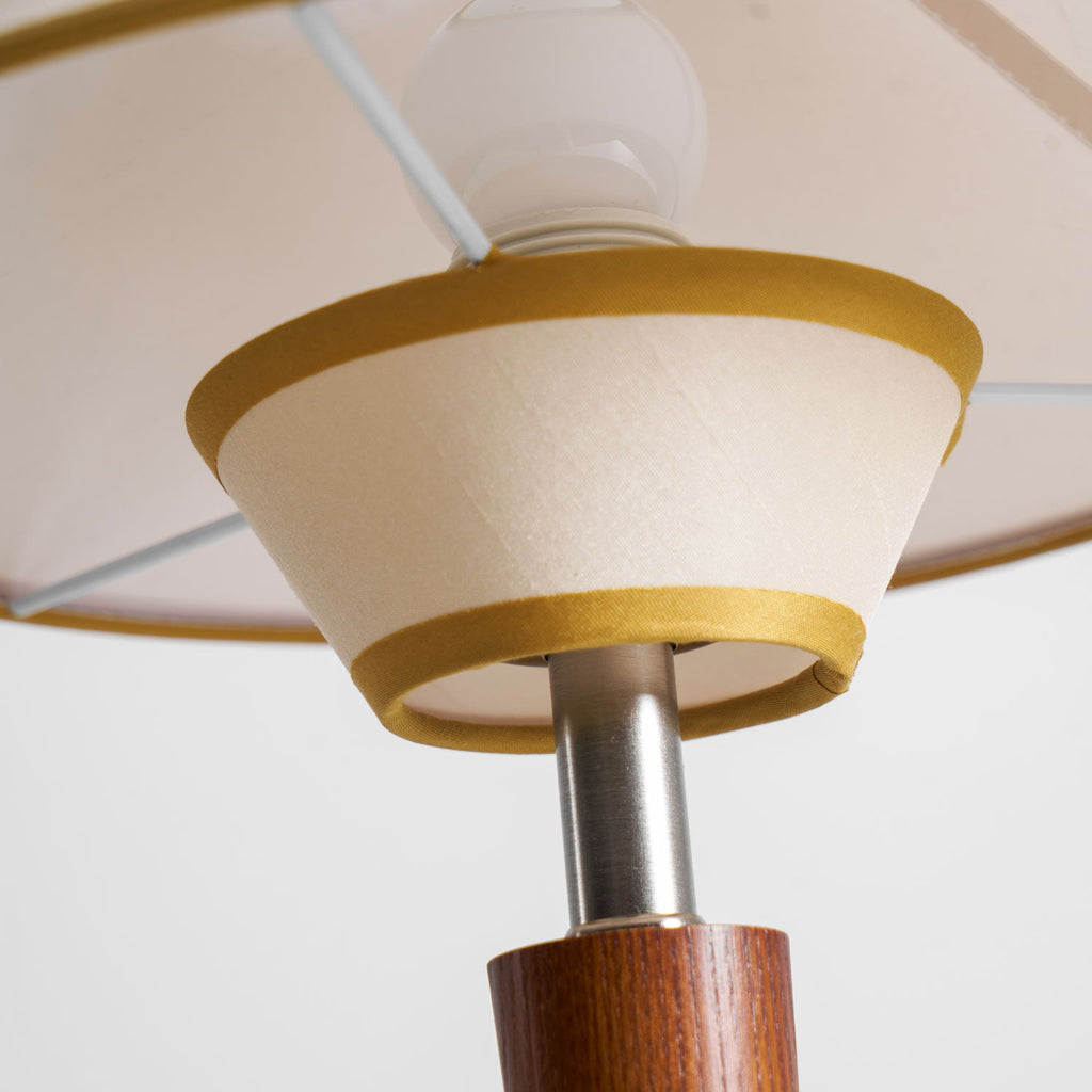 Table Lamp with Solid Wood Column and Fabric Shade Brown