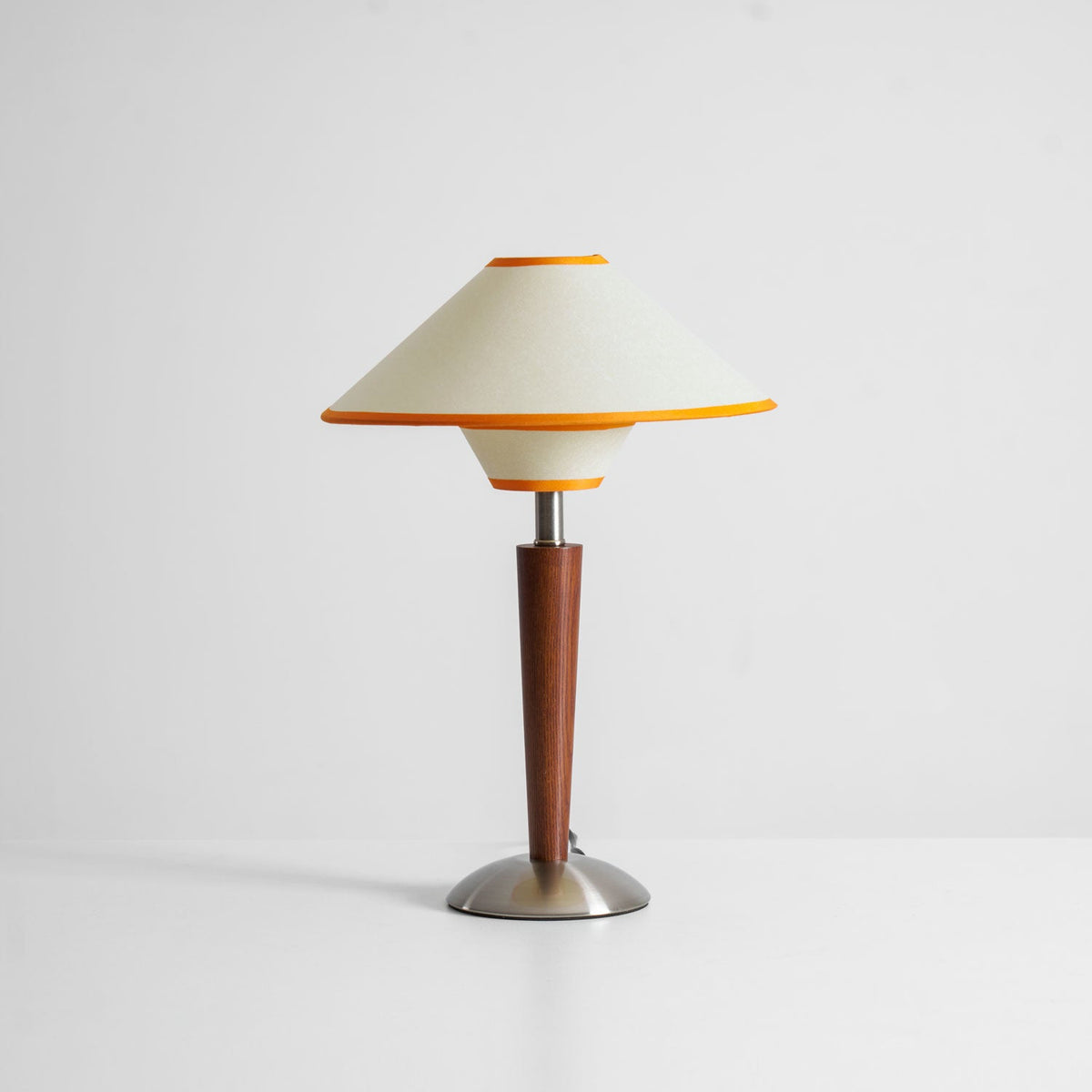 Table Lamp with Solid Wood Column and Fabric Shade Brown