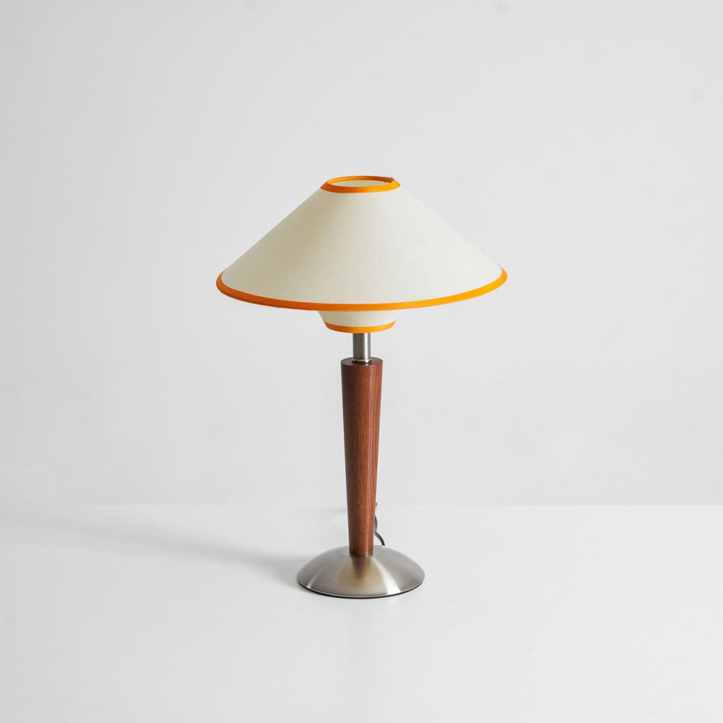 Table Lamp with Solid Wood Column and Fabric Shade Brown