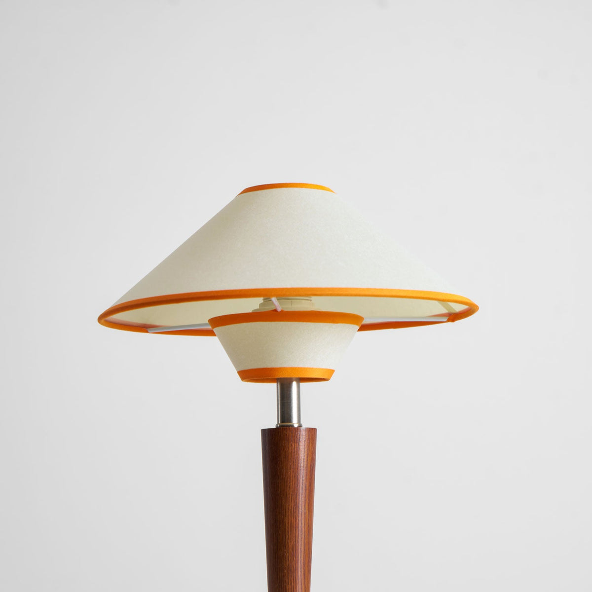 Table Lamp with Solid Wood Column and Fabric Shade Brown