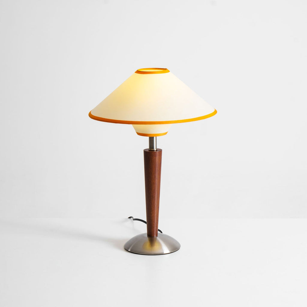 Table Lamp with Solid Wood Column and Fabric Shade Brown