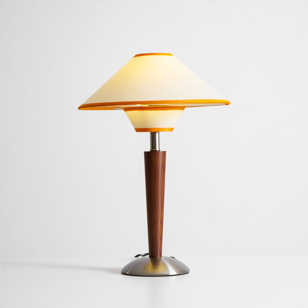 Table Lamp with Solid Wood Column and Fabric Shade Brown