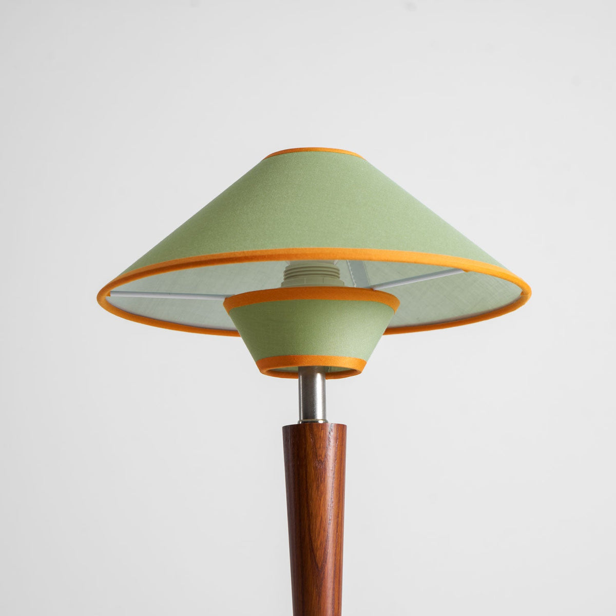 Table Lamp with Solid Wood Column and Fabric Shade Brown