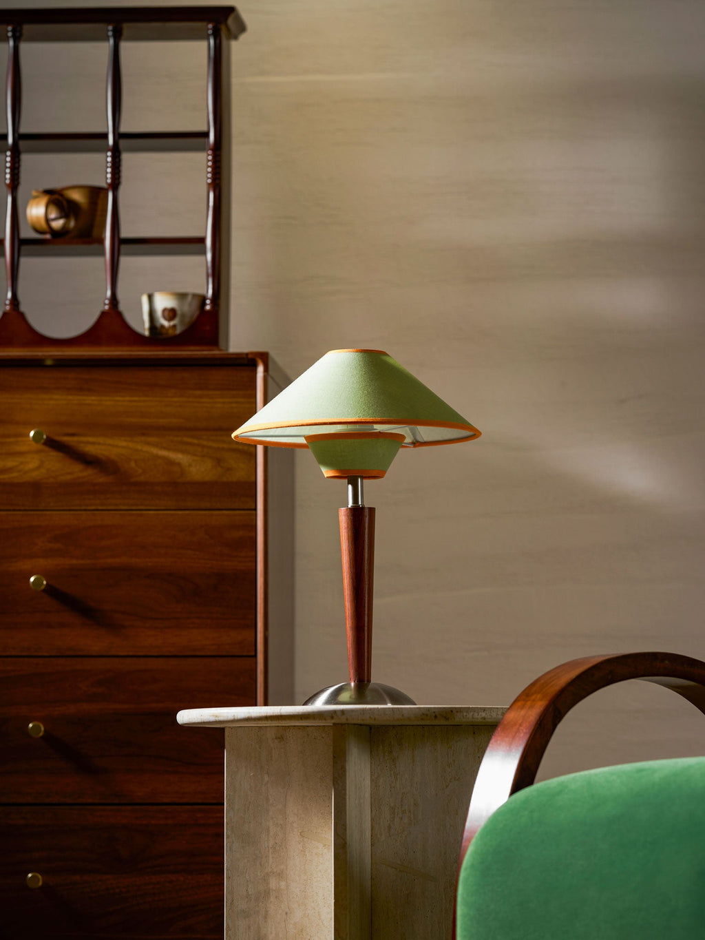 Table Lamp with Solid Wood Column and Fabric Shade Brown