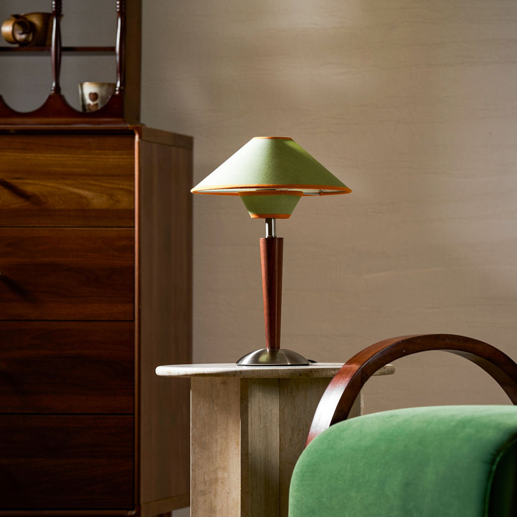 Table Lamp with Solid Wood Column and Fabric Shade Brown