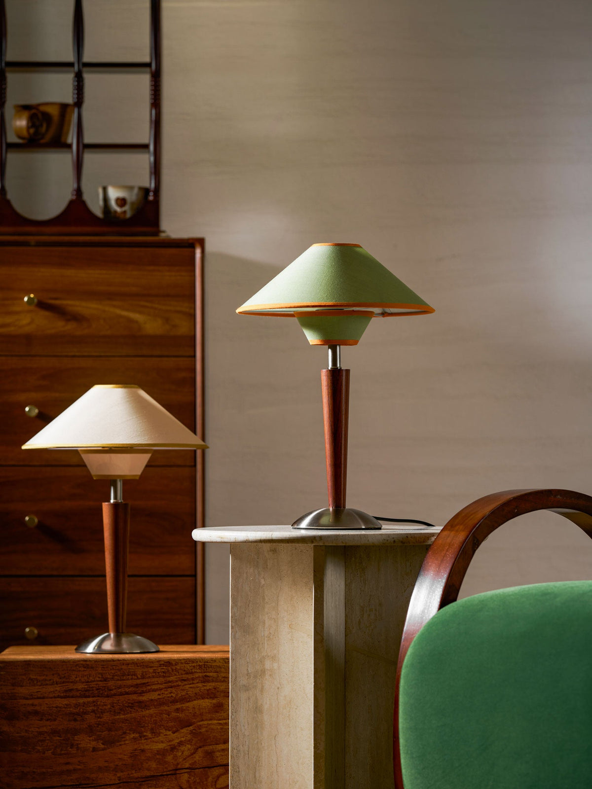 Table Lamp with Solid Wood Column and Fabric Shade Brown