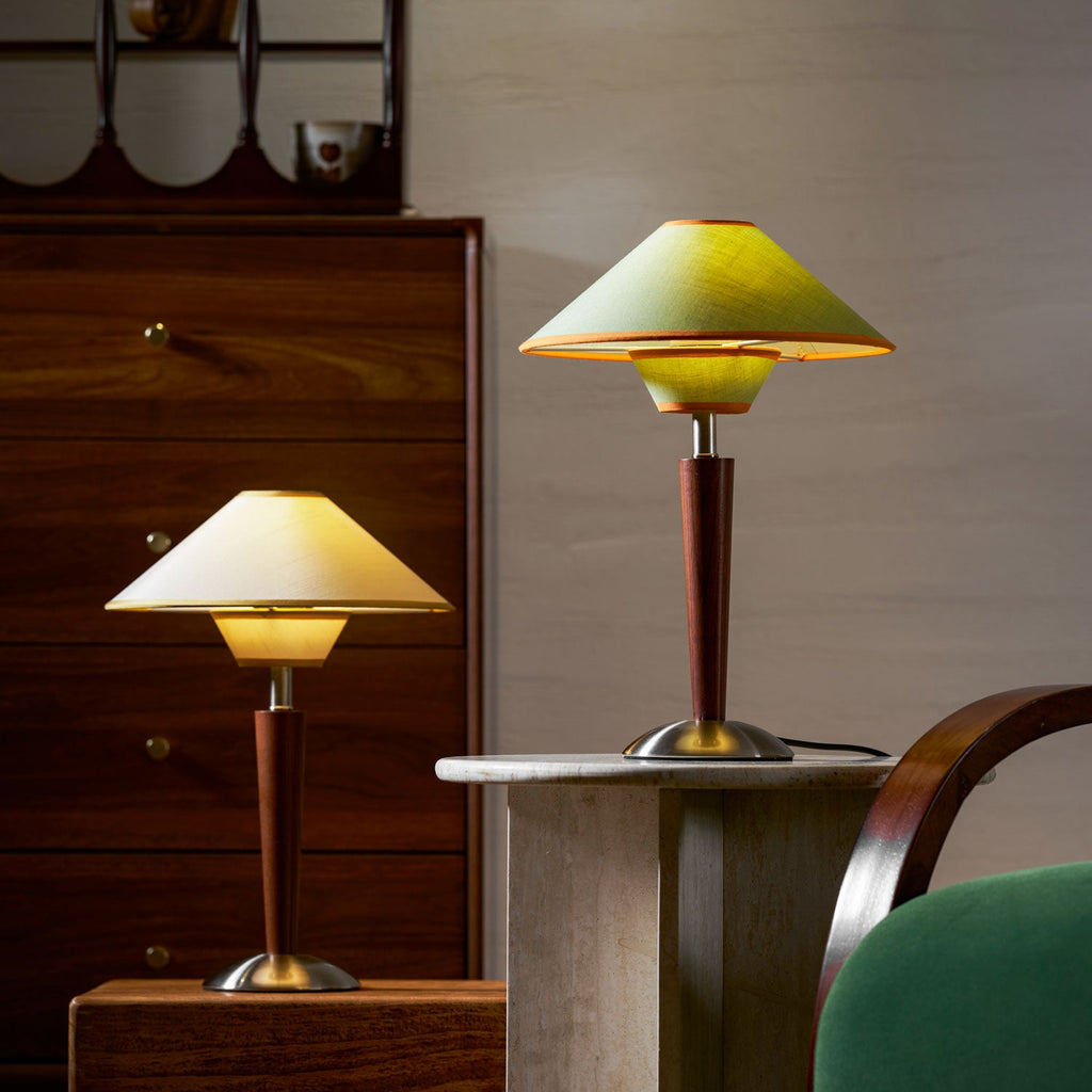 Table Lamp with Solid Wood Column and Fabric Shade Brown