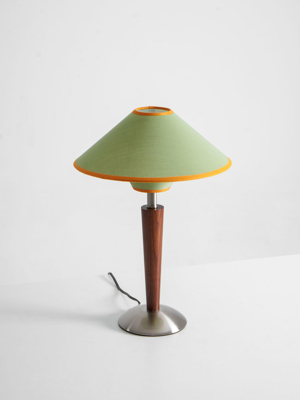 Table Lamp with Solid Wood Column and Fabric Shade Brown