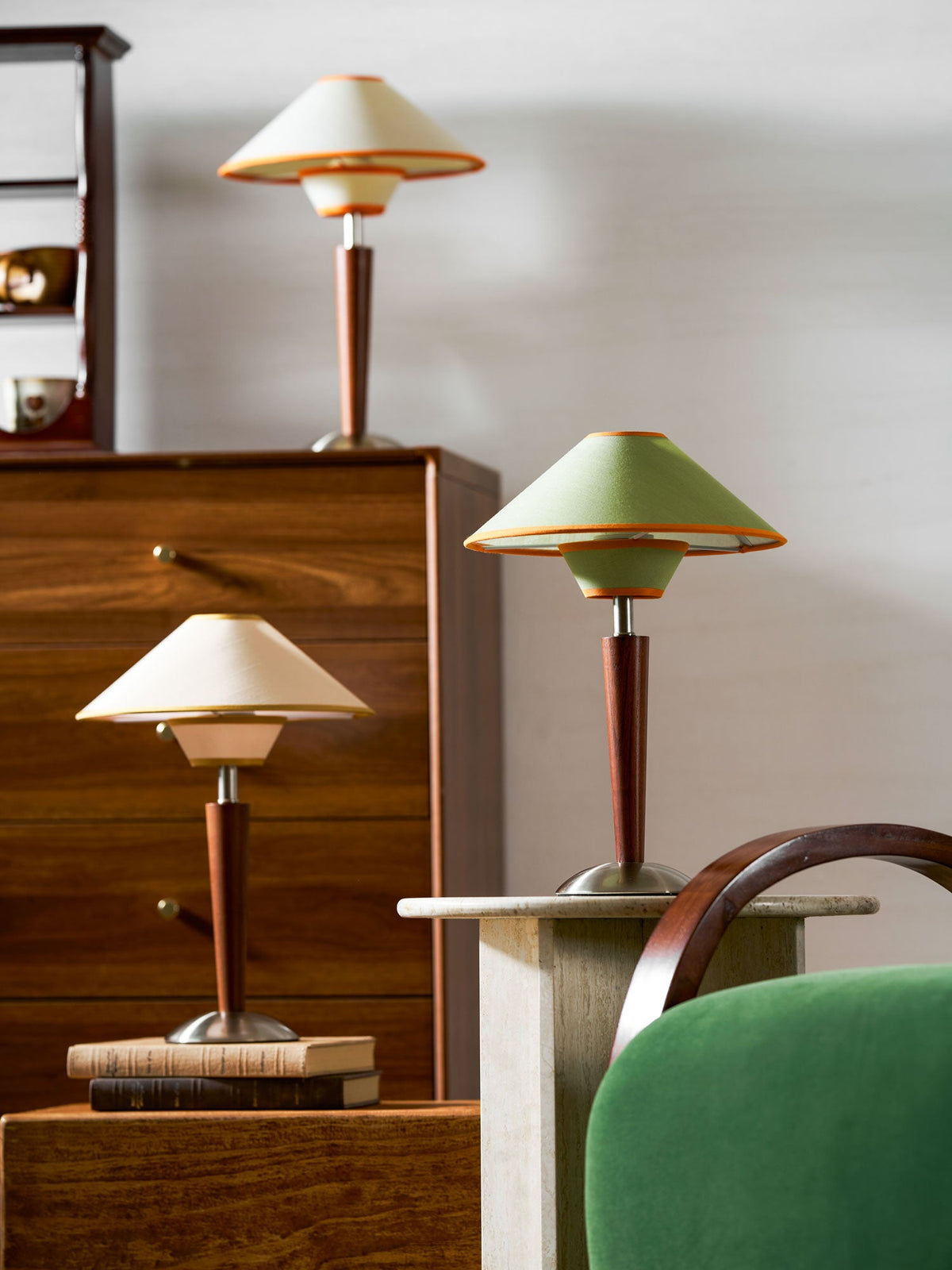 Table Lamp with Solid Wood Column and Fabric Shade Brown