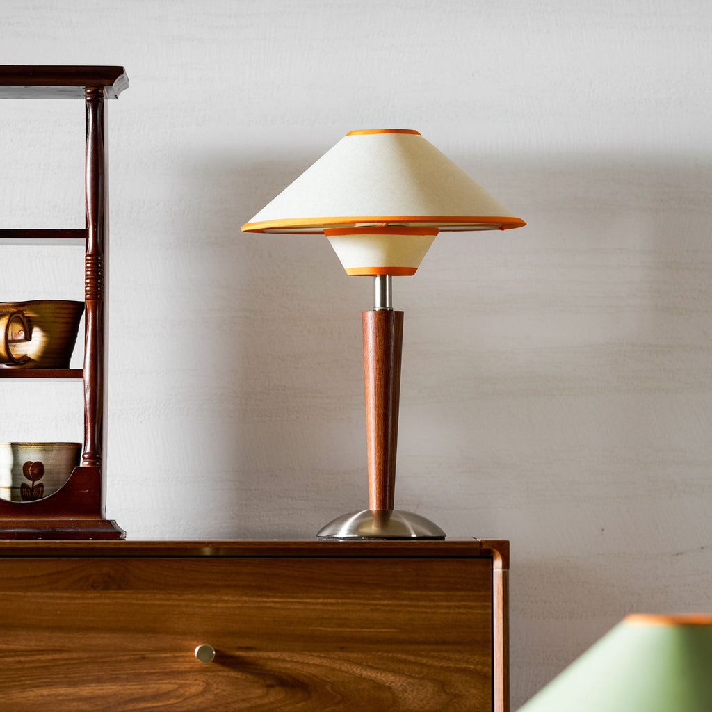 Table Lamp with Solid Wood Column and Fabric Shade Brown