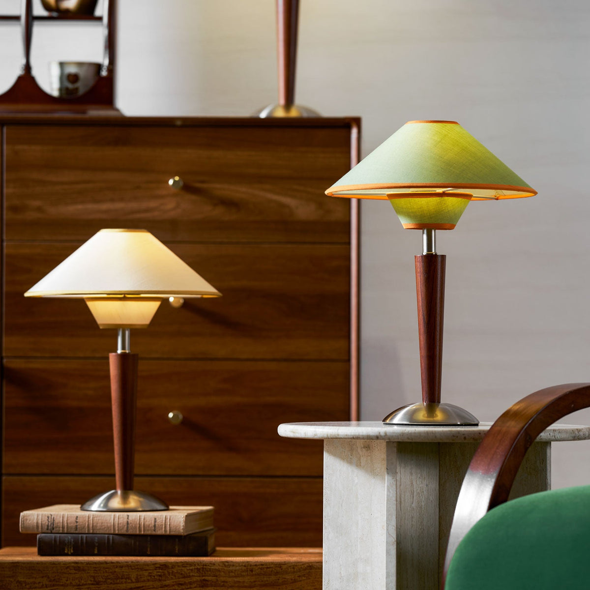 Table Lamp with Solid Wood Column and Fabric Shade Brown