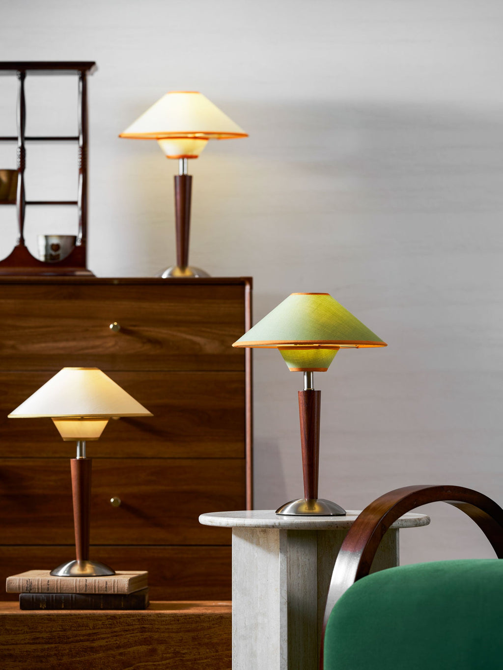 Table Lamp with Solid Wood Column and Fabric Shade Brown