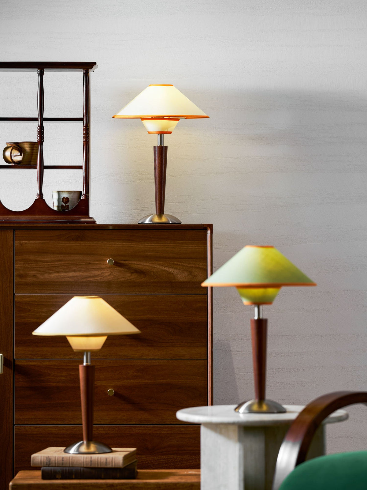 Table Lamp with Solid Wood Column and Fabric Shade Brown