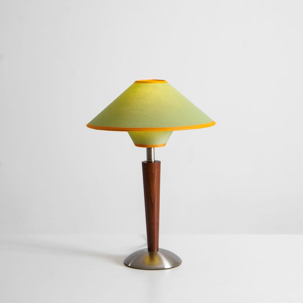 Table Lamp with Solid Wood Column and Fabric Shade Brown