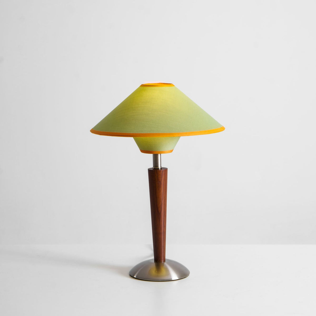 Table Lamp with Solid Wood Column and Fabric Shade Brown