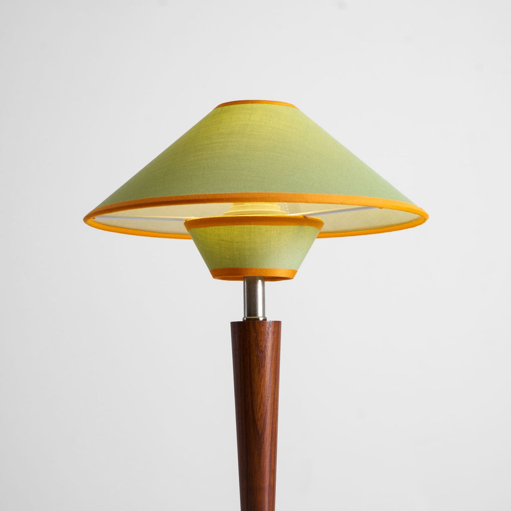 Table Lamp with Solid Wood Column and Fabric Shade Brown