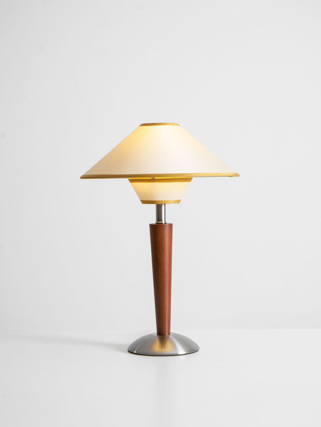 Table Lamp with Solid Wood Column and Fabric Shade Brown