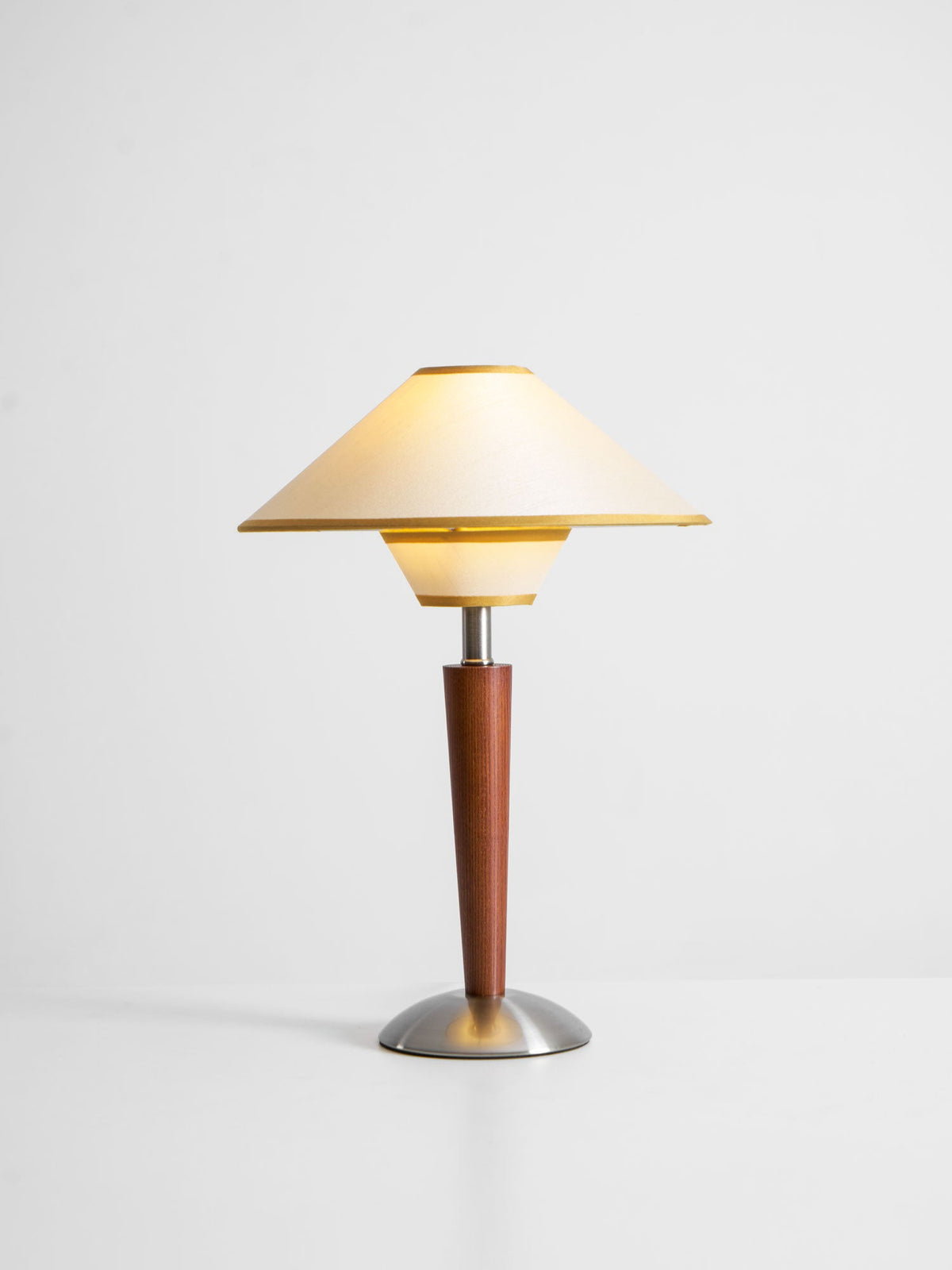 Table Lamp with Solid Wood Column and Fabric Shade Brown