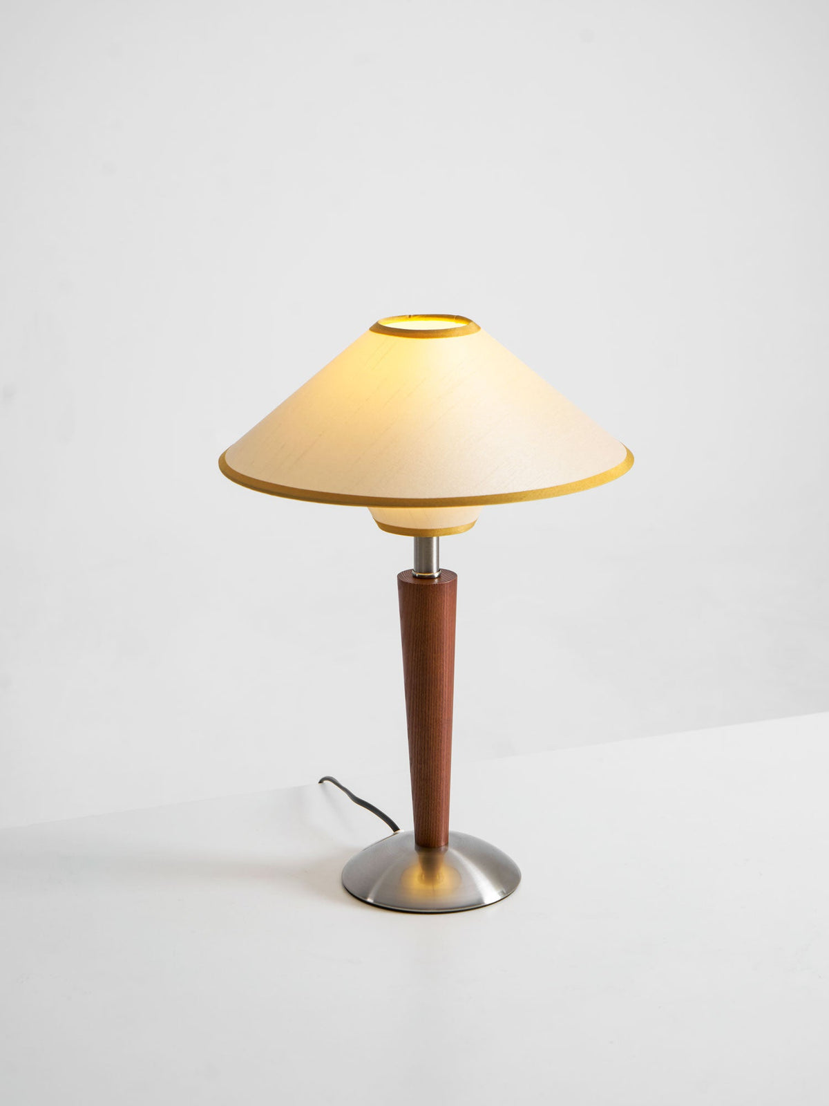 Table Lamp with Solid Wood Column and Fabric Shade Brown