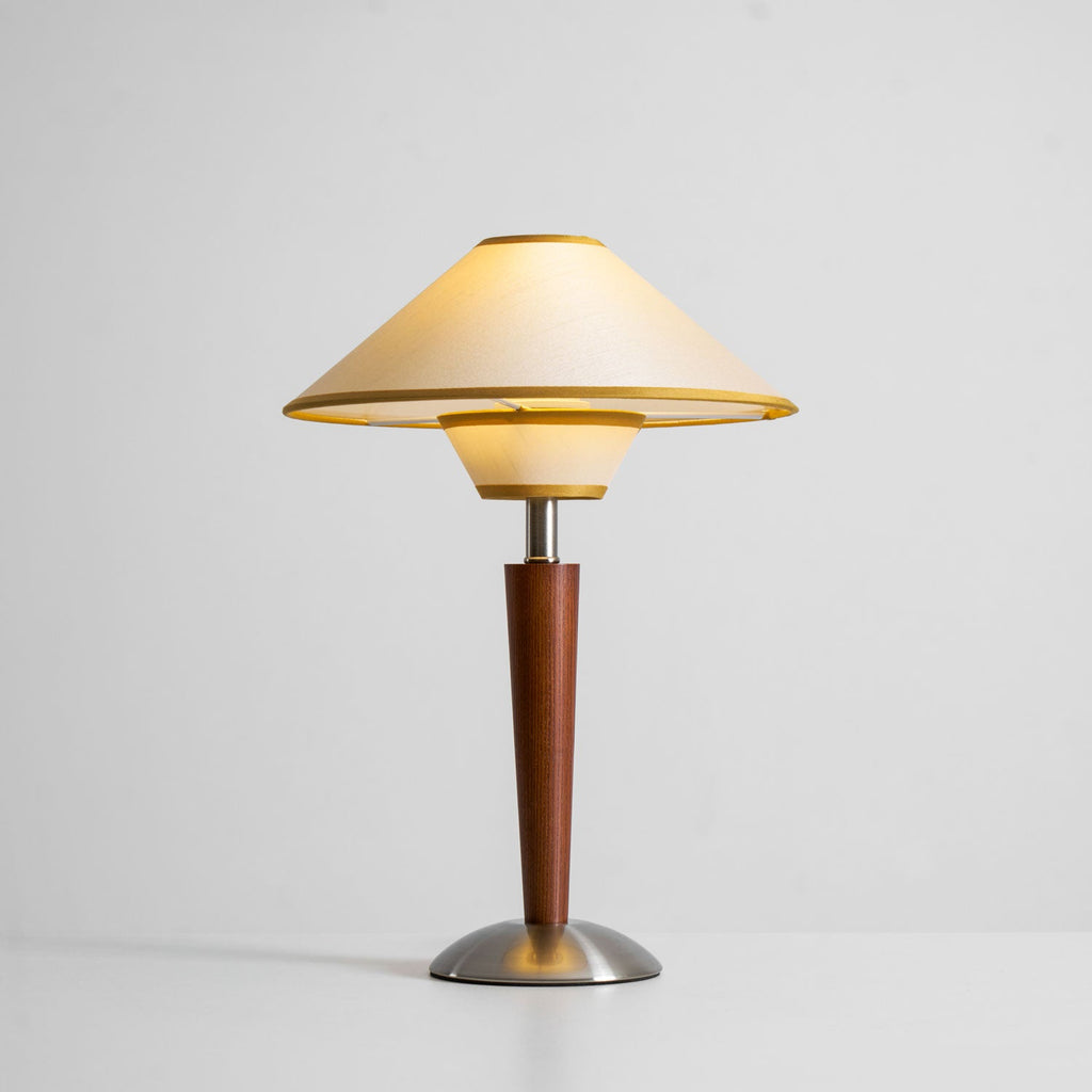 Table Lamp with Solid Wood Column and Fabric Shade Brown