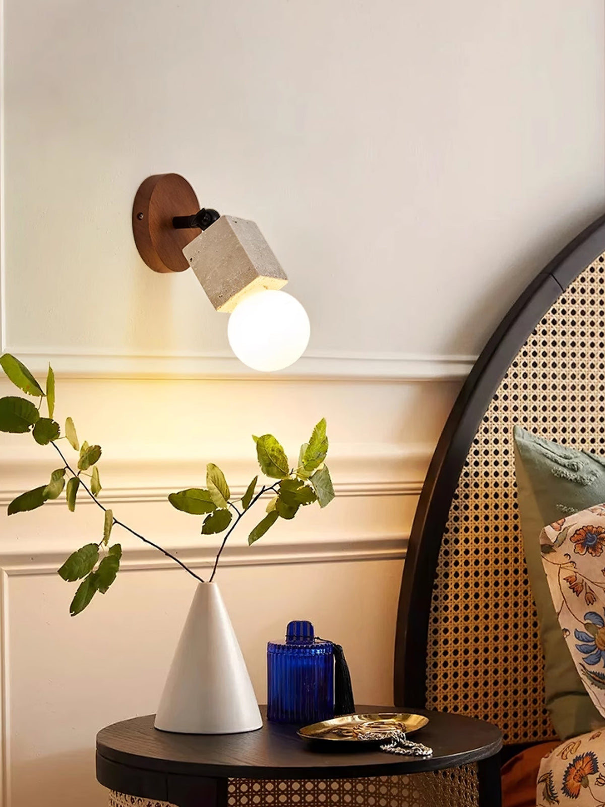 Wall Light 9.4 Inches Travertine Stone Shade Swivel Arm
