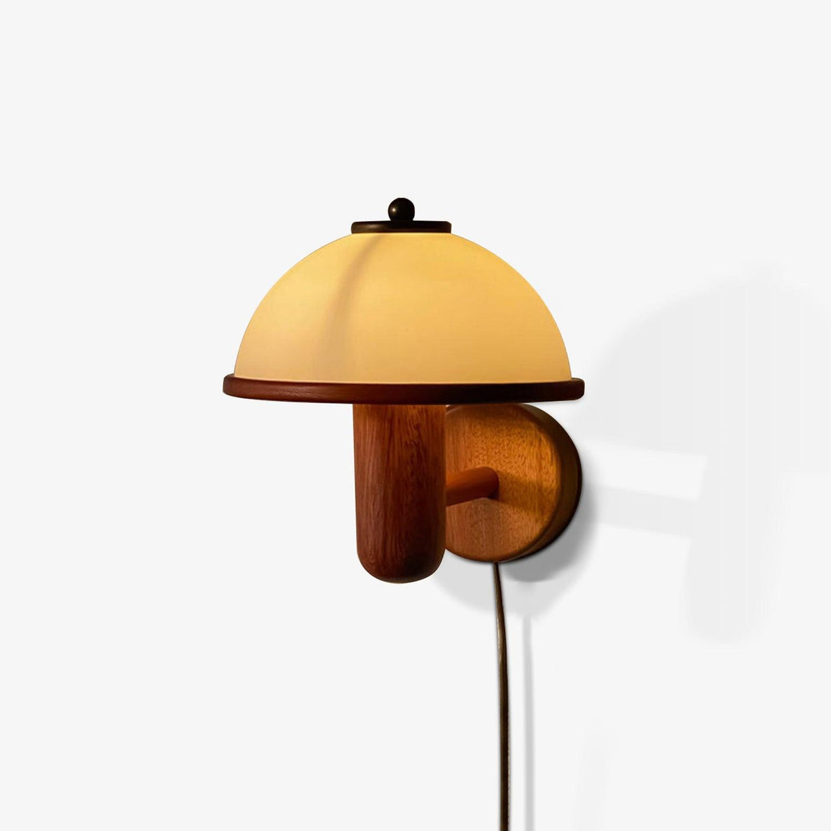 Wall Lamp 11 Inches Oak Wood Mushroom Shape White Shade
