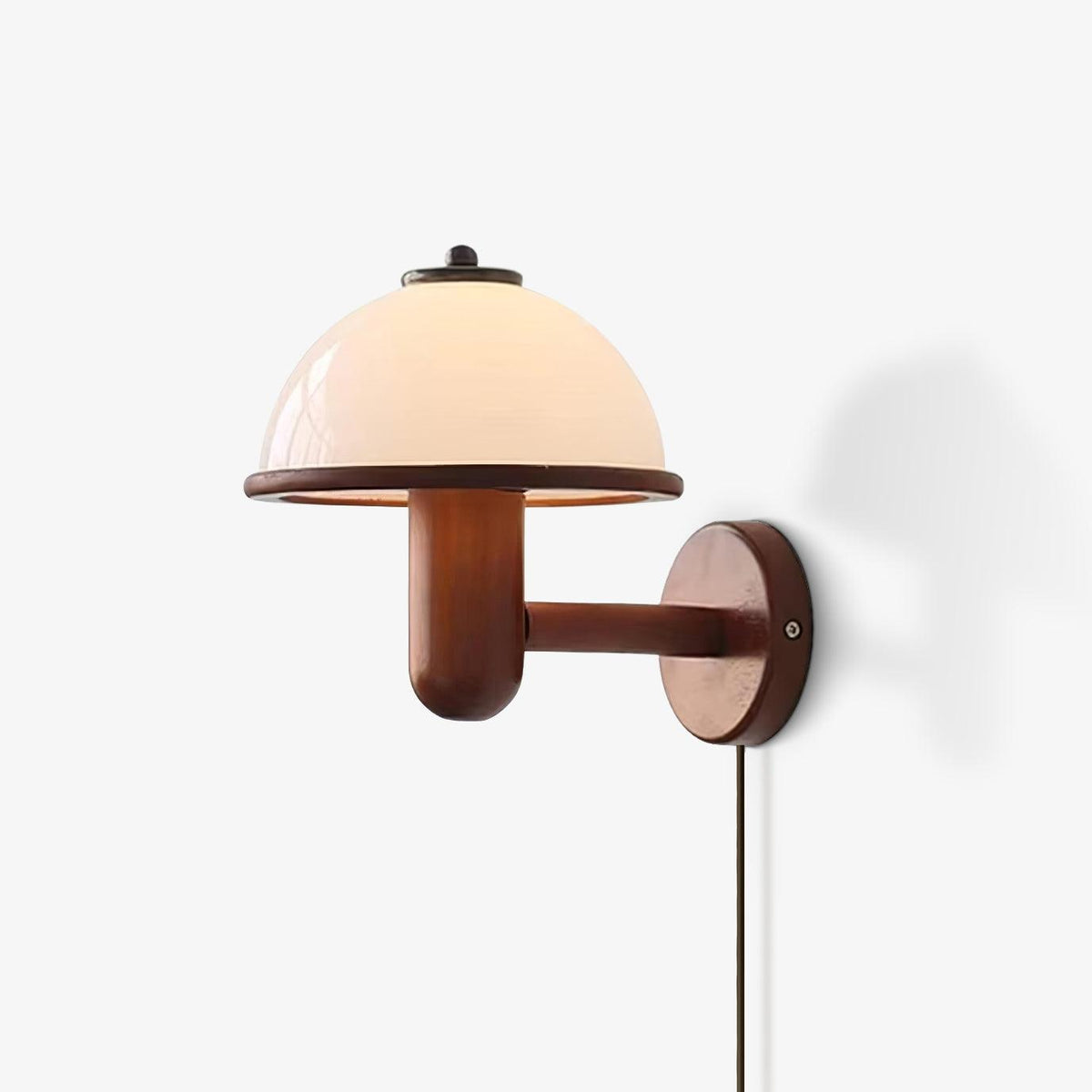 Wall Lamp 11 Inches Oak Wood Mushroom Shape White Shade