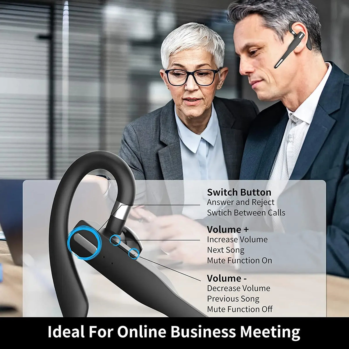 Wireless Bluetooth Headset with Noise Reduction