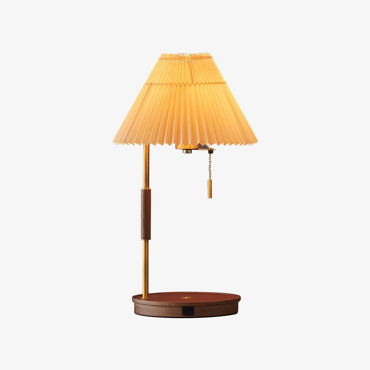 Table Lamp 20.4 Inches Walnut Base Pleated Linen Shade
