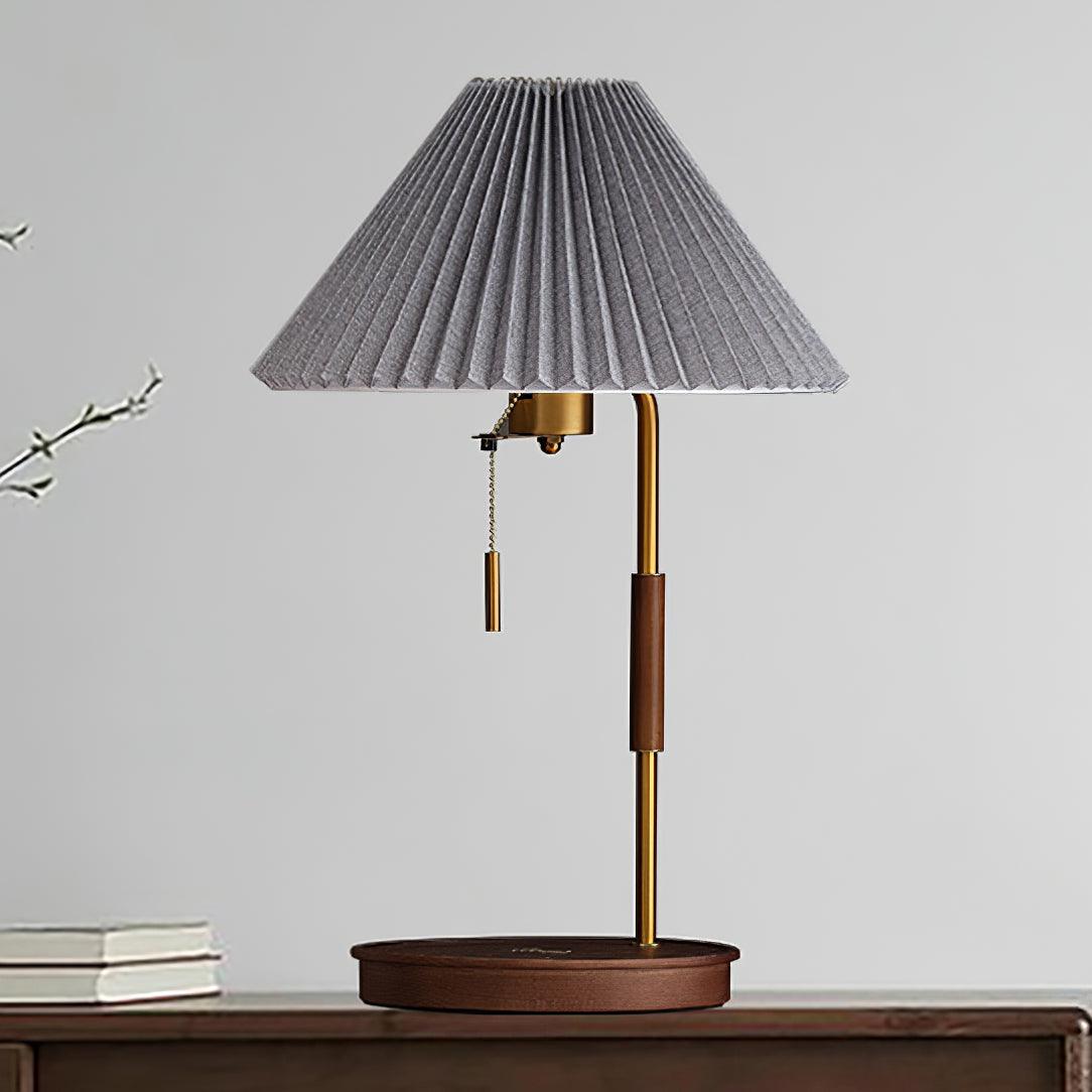 Table Lamp 20.4 Inches Walnut Base Pleated Linen Shade
