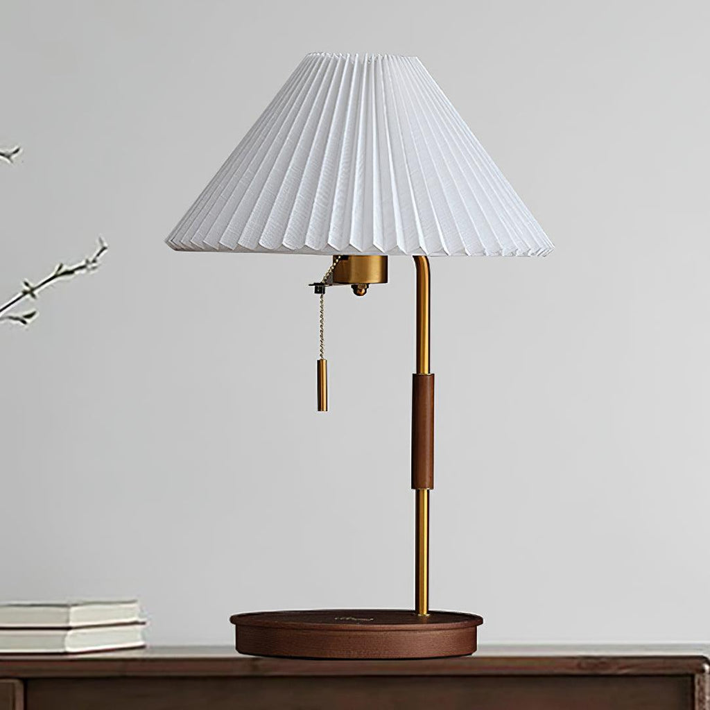 Table Lamp 20.4 Inches Walnut Base Pleated Linen Shade