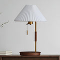 Table Lamp 20.4 Inches Walnut Base Pleated Linen Shade