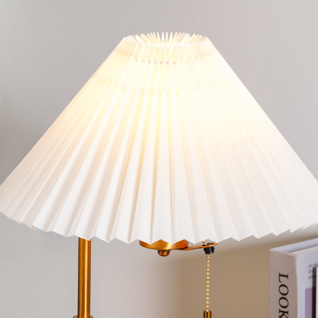 Table Lamp 20.4 Inches Walnut Base Pleated Linen Shade